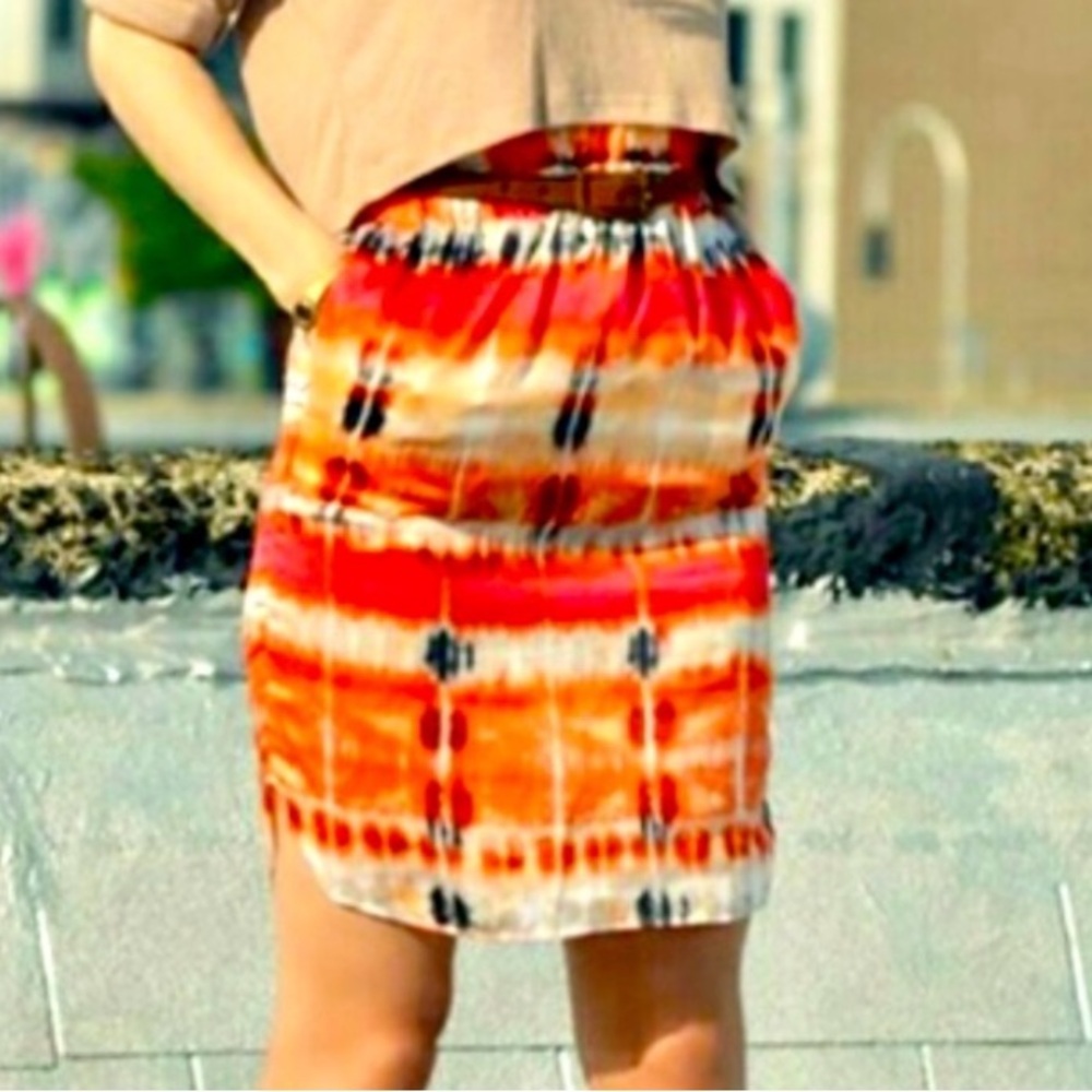 Banana Republic Silk Tie Dye Skirt in Orange Pink Rust